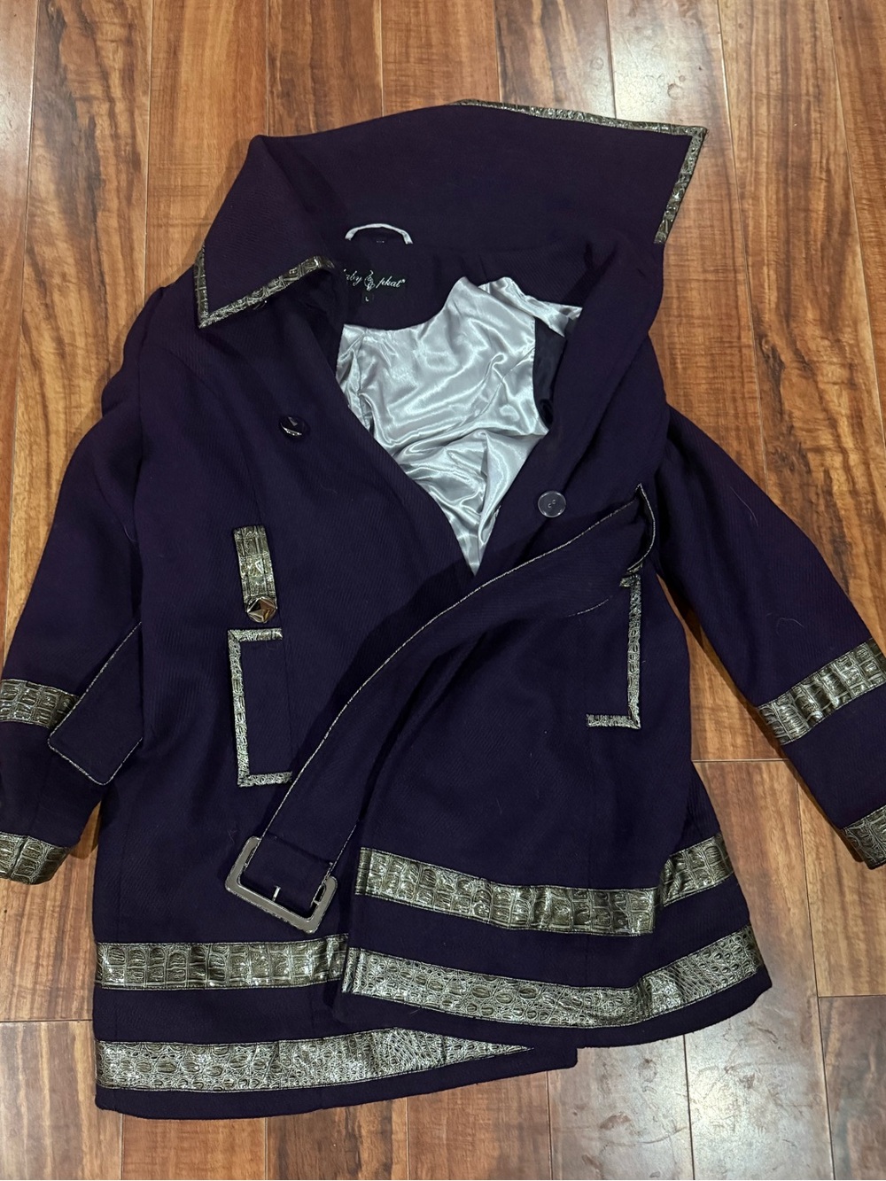 Baby Phat Kimora Lee wool military purple coat WOMEN'S L OUTDOOR PARTYWEAR